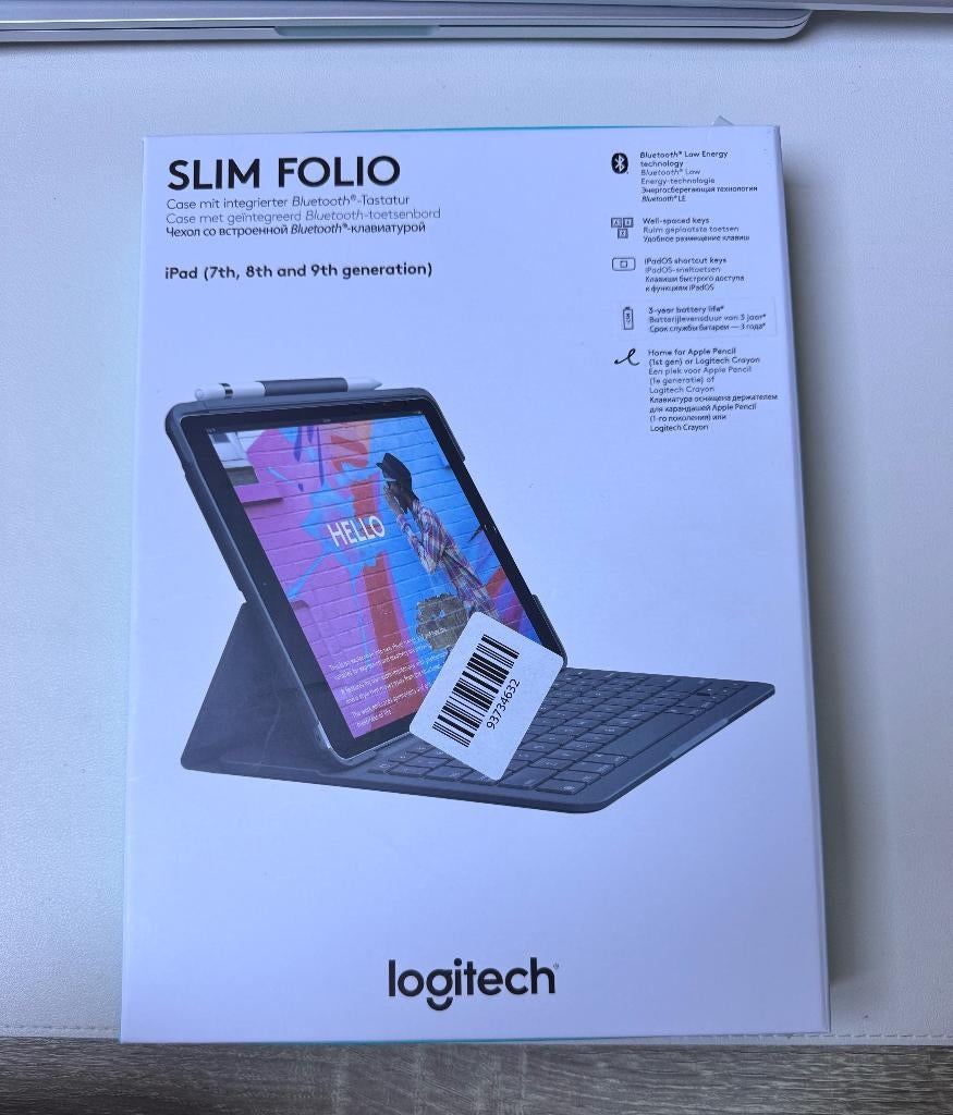 Logitech Slim Folio toetsenbord ZGAN (voor Ipad 7e/8e/9egen), Computers en Software, Tablet-hoezen, Zo goed als nieuw, Overige typen