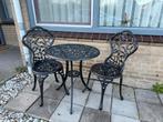 Zwart metalen bistro set - tuinset met 2 stoelen, Tuin en Terras, Tuinsets en Loungesets, Overige materialen, Gebruikt, Eettafel