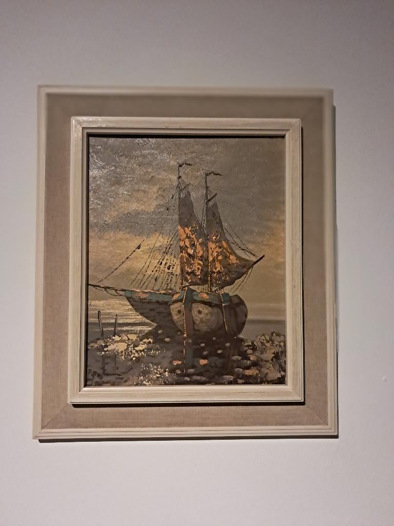 Vintage olieverfschilderij – maritieme vissersboot / botter, Antiek en Kunst, Kunst | Schilderijen | Klassiek, Ophalen of Verzenden