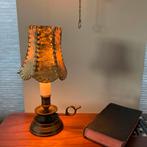 Vintage tafellampje met leren kapje - Sfeervolle verlichting, Ophalen of Verzenden