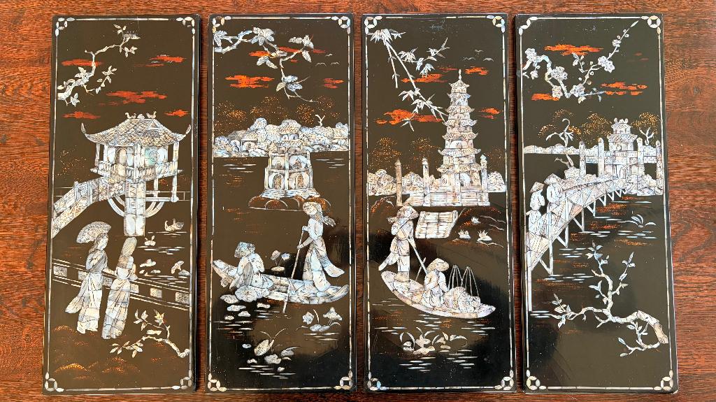 Vietnamese lakpanelen ingelegd met parelmoer, Ophalen of Verzenden