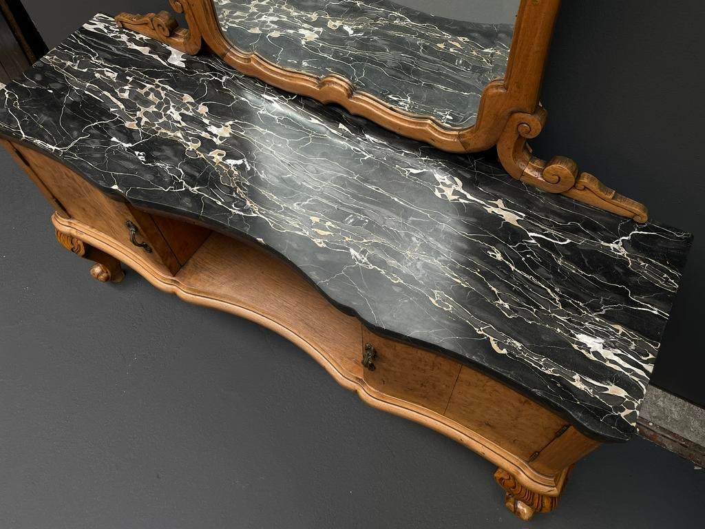Marmeren Make-Up Meubel Tv Dressoir Antiek Notenhout Italië, Antiek en Kunst, Ophalen