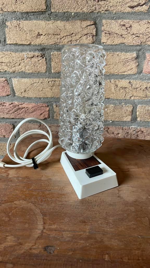 Vintage tafellamp jaren 70 midcentury/modern retro., Ophalen of Verzenden, Gebruikt, Glas, Minder dan 50 cm