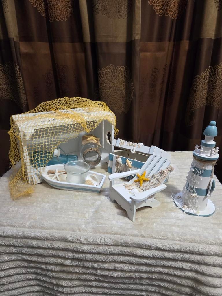 Decoratieve Maritieme Set - Strandhuisje, Stoel, Vuurtoren, Hout, Nieuw, Ophalen of Verzenden, Landelijk