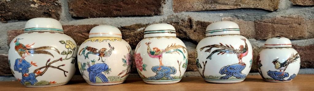 5st oude chinese gemberpot voorraadpot  pauw vogels bloemen, Antiek en Kunst, Verzenden