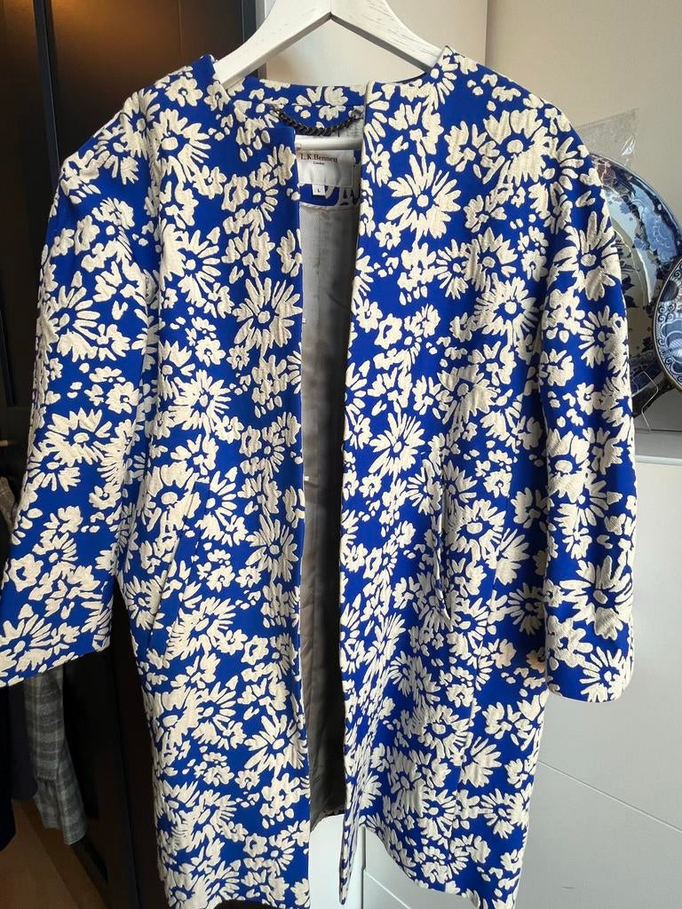 L.K. Bennett Colbert Jasje Blauw met Bloemenprint, Maat 42/44 (L), Jasje, Gedragen, Verzenden