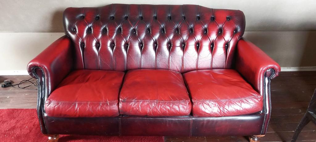 Chesterfield rundlederen bank - Thomas Lloyd, Ophalen, Gebruikt, Driepersoons, Leer