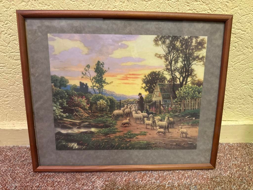 Schilderij met herder en schapen, Antiek en Kunst, Kunst | Schilderijen | Klassiek, Ophalen