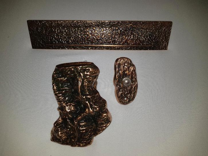 Uniek bronzen deurbeslag – eigen ontwerp, jaren ’60, Doe-het-zelf en Verbouw, Hang- en Sluitwerk, Gebruikt, Overige typen, Koper of Messing