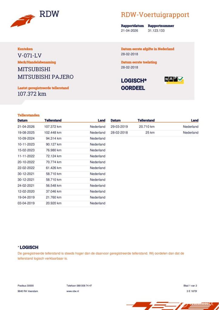 Mitsubishi Pajero 3.2 DI-D 5drs LANG 107000KM! Origineel Ned, Auto's, Automaat, Stof, Gebruikt, 2145 kg
