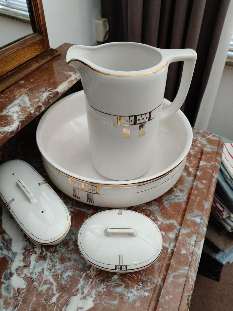 Wit lampetstel met gouden details, Antiek en Kunst, Ophalen of Verzenden