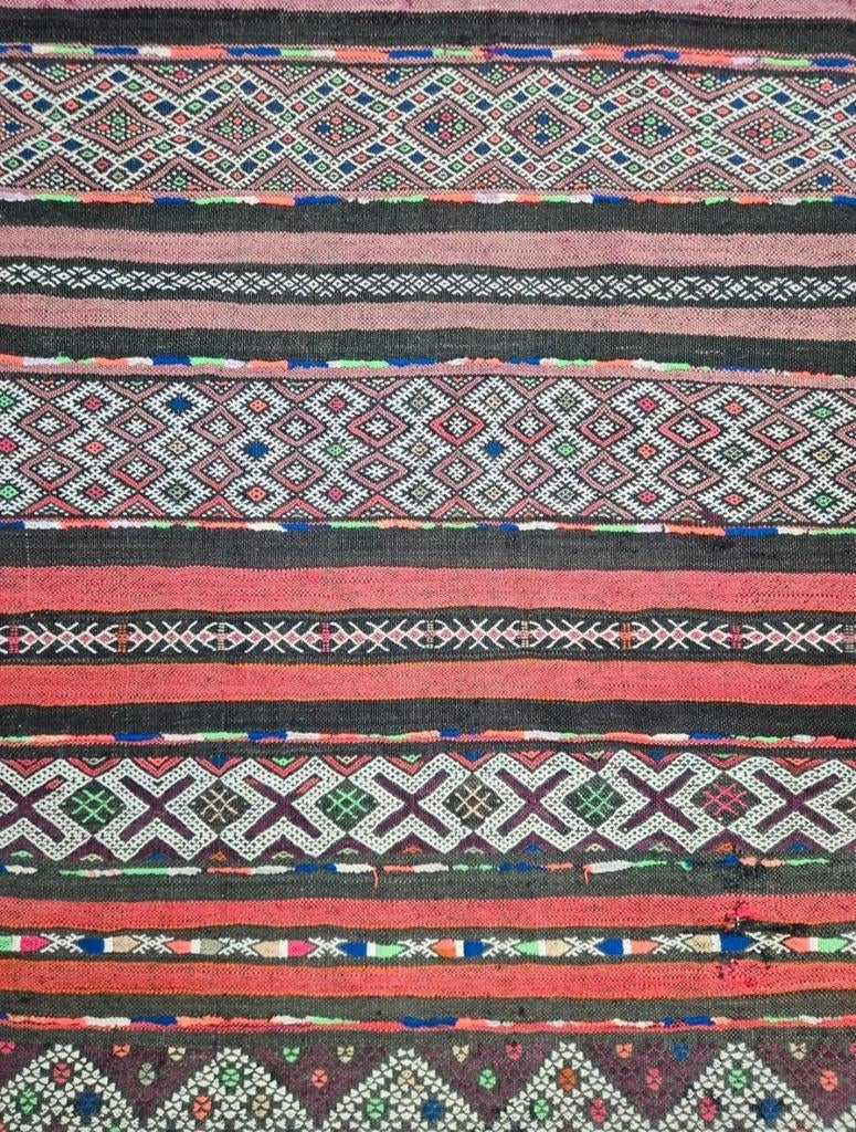 Handgeknoopte oosterse Kelim Soumak neon Marokko 143x215cm, Crème, Gebruikt, 100 tot 150 cm, Onbekend