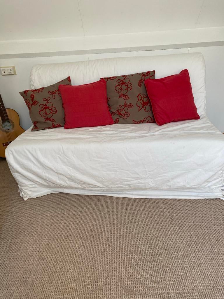 Bankbed 140x200 met lattenbodem, Ophalen, Gebruikt, Wit, Tweepersoons