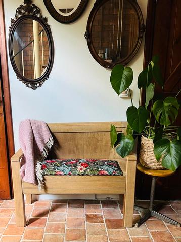 Halbank klepbank opberger vintage kinderkamer brocante eiken beschikbaar voor biedingen