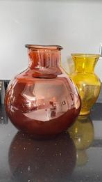 2 vazen amber en mosterd kleur, per stuk, Ophalen, Overige kleuren, Minder dan 50 cm, Glas