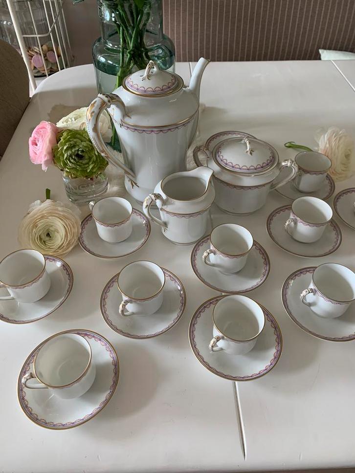 Limoges Frank Haviland lila goud koffie servies izgst antiek, Antiek en Kunst, Antiek | Servies compleet, Ophalen