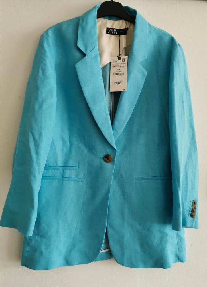 ZARA linnenmix blazer mt. M, Kleding | Dames, Jasjes, Kostuums en Pakken, Nieuw, Jasje, Maat 38/40 (M), Blauw, Verzenden