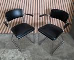 2 x Vintage buisframe stoelen zwart leer Gispen schoolstoel, Huis en Inrichting, Stoelen, Ophalen of Verzenden, Zo goed als nieuw