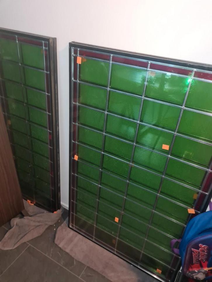 4 Glas in Lood Platen Dubbel Glas, Antiek en Kunst, Antiek | Glas en Kristal, Ophalen