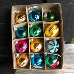 Doos met 12 gekleurde oude kerstballen, Ophalen of Verzenden