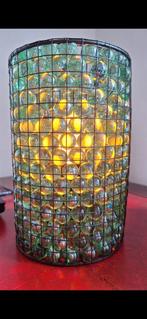 Aparte groene schemerlamp van glas en staal, Huis en Inrichting, Rond, Ophalen of Verzenden, Zo goed als nieuw, Minder dan 25 cm