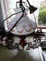 zeer mooie oude hanglamp glas koper, Antiek en Kunst, Ophalen