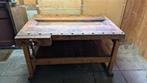 Oude Houten Werkbank met Bankschroef, Doe-het-zelf en Verbouw, Werkbanken, Ophalen, Gebruikt, 120 tot 170 cm, Bankschroef
