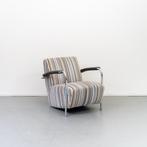 4x Leolux Scylla Fauteuil Lage Rug Blauw/Wit/Bruin Gestreept