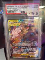 PSA 8 Reshiram & Zekrom GX Tag Team - Cosmic Eclipse, Ophalen of Verzenden, Zo goed als nieuw, Losse kaart, Foil