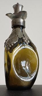 Antieke groen glazen whisky karaf met tin beslag druifjes, Antiek en Kunst, Ophalen of Verzenden