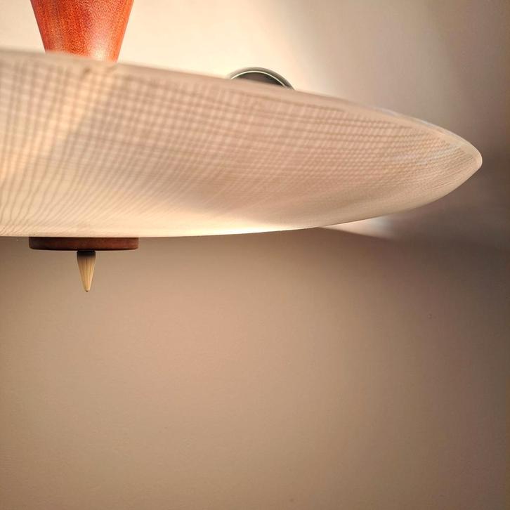 Vintage 'Reverse Umbrella' lamp, Danish design, jaren 60., Huis en Inrichting, Lampen | Plafondlampen, Gebruikt, Glas, Hout, Ophalen of Verzenden