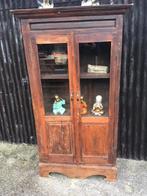 Indiase massief teak vitrinekast teakhout india koloniaal, Huis en Inrichting, Kasten | Vitrinekasten, Verburgt Vintage, Met deur(en)