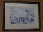 Litho / Prent met een stadje, modern geschilderd, Ophalen