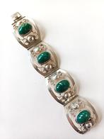 Taxco sterling armband groene onyx azteken maskers, Mexico, Ophalen of Verzenden, Zilver, Armband, Met edelsteen