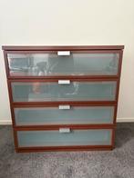 Ikea ladekast met 4 lades in de kleur bruin met melkglas, Huis en Inrichting, Kasten | Ladekasten, Ophalen, Gebruikt, 50 tot 100 cm