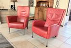 2 Rode leren fauteuils, Ophalen of Verzenden, Zo goed als nieuw, 75 tot 100 cm, 50 tot 75 cm