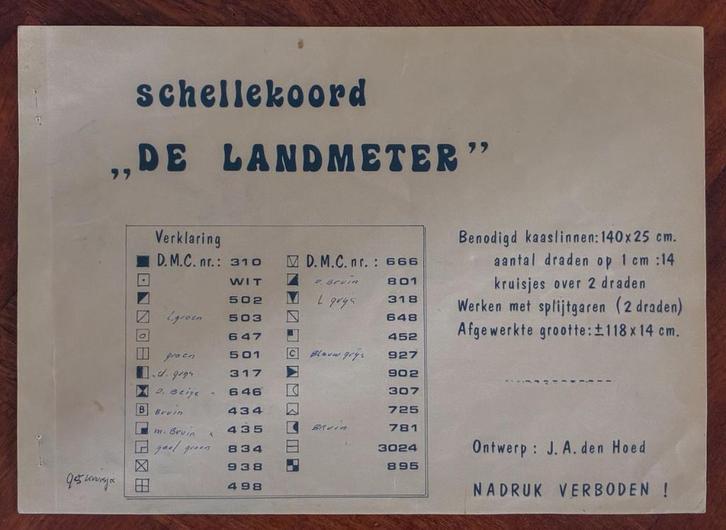 Patroon schellekoord De Landmeter, Hobby en Vrije tijd, Borduren en Borduurmachines, Zo goed als nieuw, Patroon, Handborduren