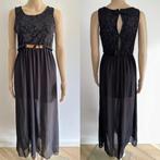 Dames maxi lange jurk rib knit zwart bodycon kant crochet S, Zwart, Ophalen of Verzenden, Zo goed als nieuw, Maat 36 (S)
