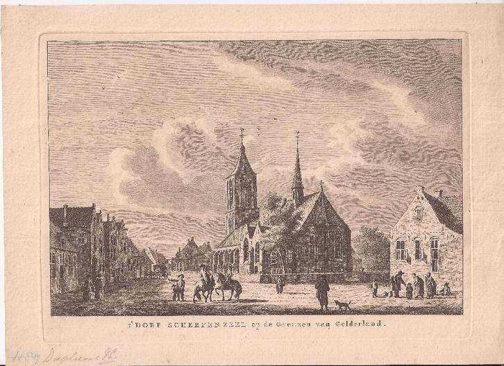 't Dorp Scherpenzeel op de Grenzen van Gelderland. Ca. 1790, Antiek en Kunst, Kunst | Etsen en Gravures, Ophalen of Verzenden