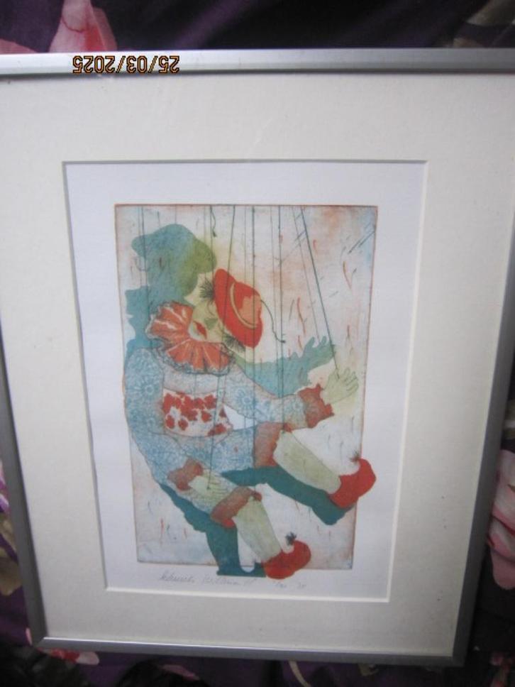 Leuke ETS/ aquarel v/e Clown of trekpop, Huis en Inrichting, Woonaccessoires | Schilderijen, Tekeningen en Foto's, Zo goed als nieuw