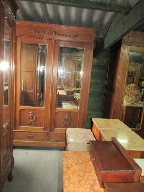 antiek eiken linnenkast kleerkast met spiegeldeuren 295,00, Antiek en Kunst, Curiosa en Brocante, Ophalen of Verzenden