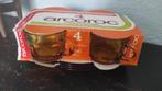 Vintage kop en schotel Arcoroc amberkleurig glas 4x, Nieuw, Ophalen of Verzenden, Glas, Overige stijlen