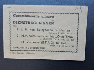 GECOMBINEERDE DIENSTREG. HAAFTEN,ROSSUM,TIEL, 3 OCTOBER 1948 beschikbaar voor biedingen