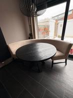 Moderne Eetkamerset - Mangohout & Velvet Bank, Huis en Inrichting, Tafels | Eettafels, Ophalen, Gebruikt, Rond, 200 cm of meer
