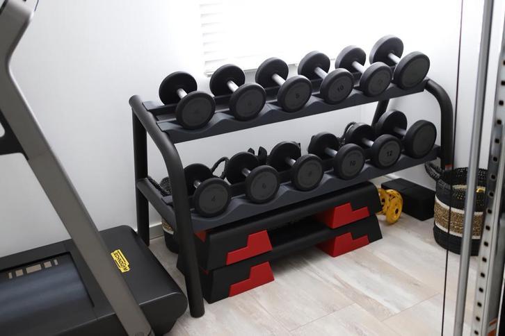 Technogym Dumbbell / Rack Dumbell Rek + gewichten, Sport en Fitness, Fitnessmaterialen, Zo goed als nieuw, Dumbbell, Ophalen