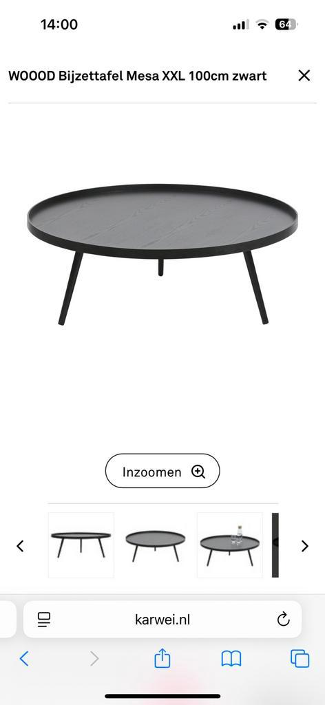 WOOOD bijzettafel Mesa XXL rond zwart 100 cm diameter, Huis en Inrichting, Tafels | Salontafels, Zo goed als nieuw, Minder dan 50 cm