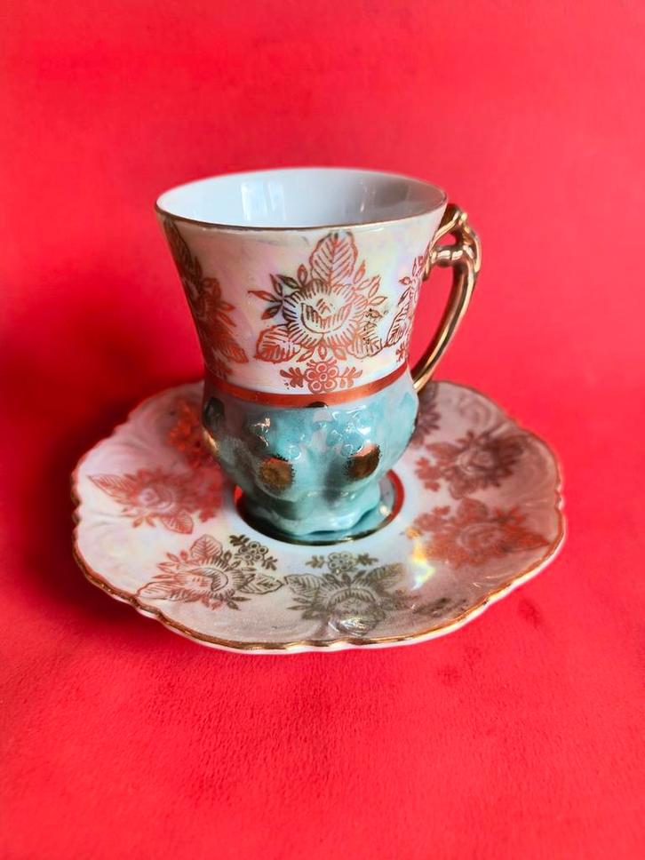 Versailles Kop en Schotel Groen/Goud, Antiek en Kunst, Antiek | Keramiek en Aardewerk, Ophalen of Verzenden