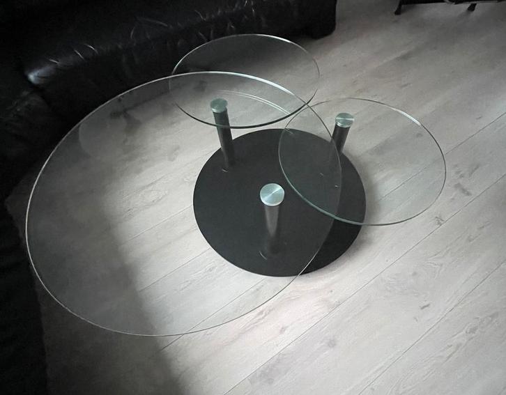 Salontafel 3 in 1, Huis en Inrichting, Tafels | Salontafels, Gebruikt, Minder dan 50 cm, 50 tot 100 cm, Rond, Glas, Ophalen