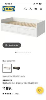 Ikea Brimnes bedbank 80x200 met lades, Eenpersoons, Wit, Ophalen of Verzenden, Zo goed als nieuw