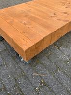 Stoere houten salontafel op wielen, Ophalen, 100 tot 150 cm, 50 tot 100 cm, Zo goed als nieuw
